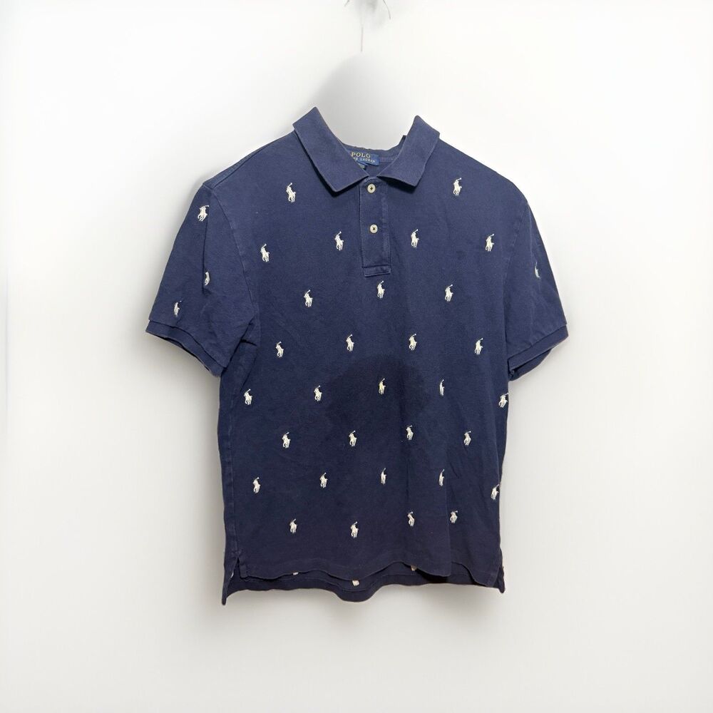 Polo Ralph Lauren Boys XL 18-20 Navy Allover Pony Embroidered Polo Shirt